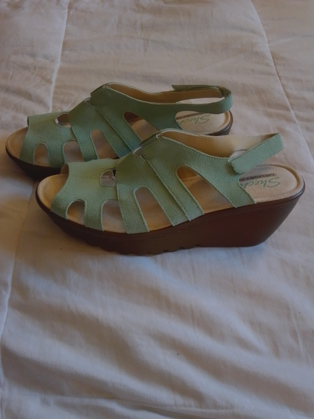 Skechers Women's Teal/Mint Green Slingback Wedge Sandals, 7.5